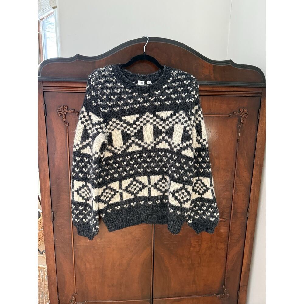 GAP Vintage Gray White Geometric Knit Pullover Sweater Acrylic Wool Alpaca S